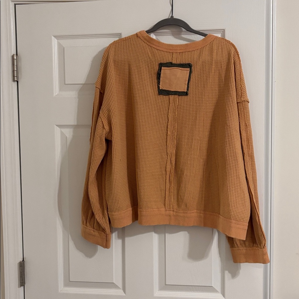 Embellished Peach Waffle Knit shirt with Studded Patch - Picture 4 of 4